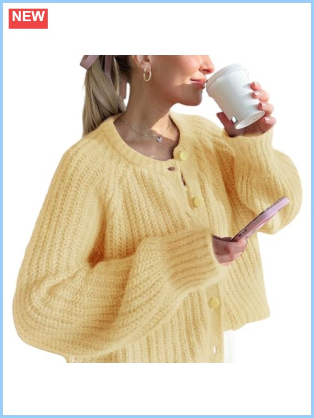 Button Down Chunky Knit Cardigan Sweater Long Sleeve Open Front